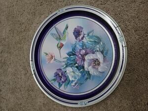 VTG Giftco Metal Hummingbird Serving Tray Floral Print Food Drinks Decor 13.5”